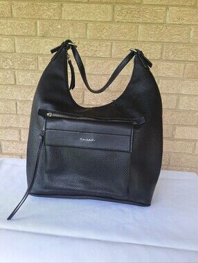Tahari Black Pebbled Leather Hobo